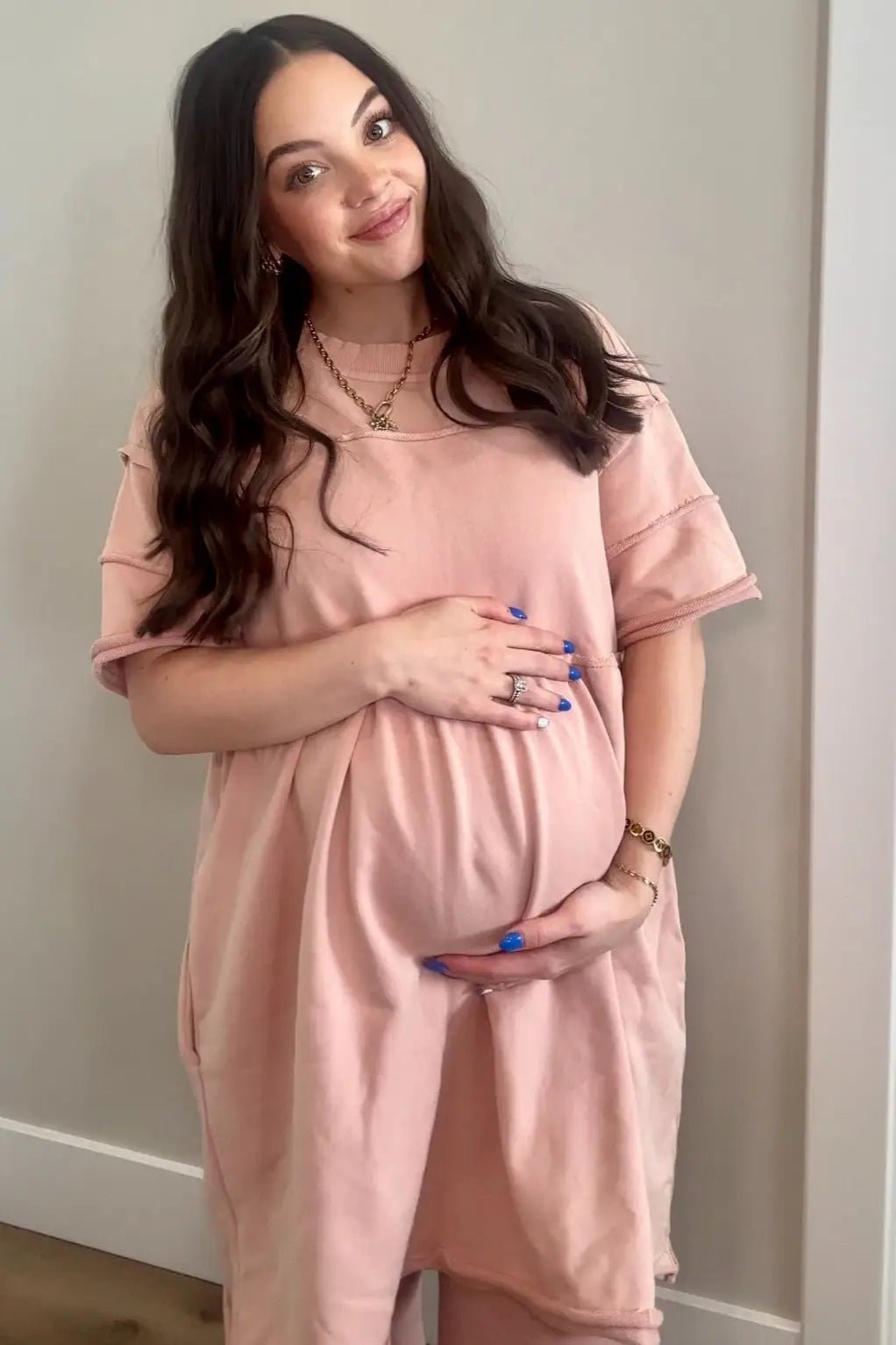 PinkBlush Mauve Raw Hem Maternity Short Sleeve Dress - 