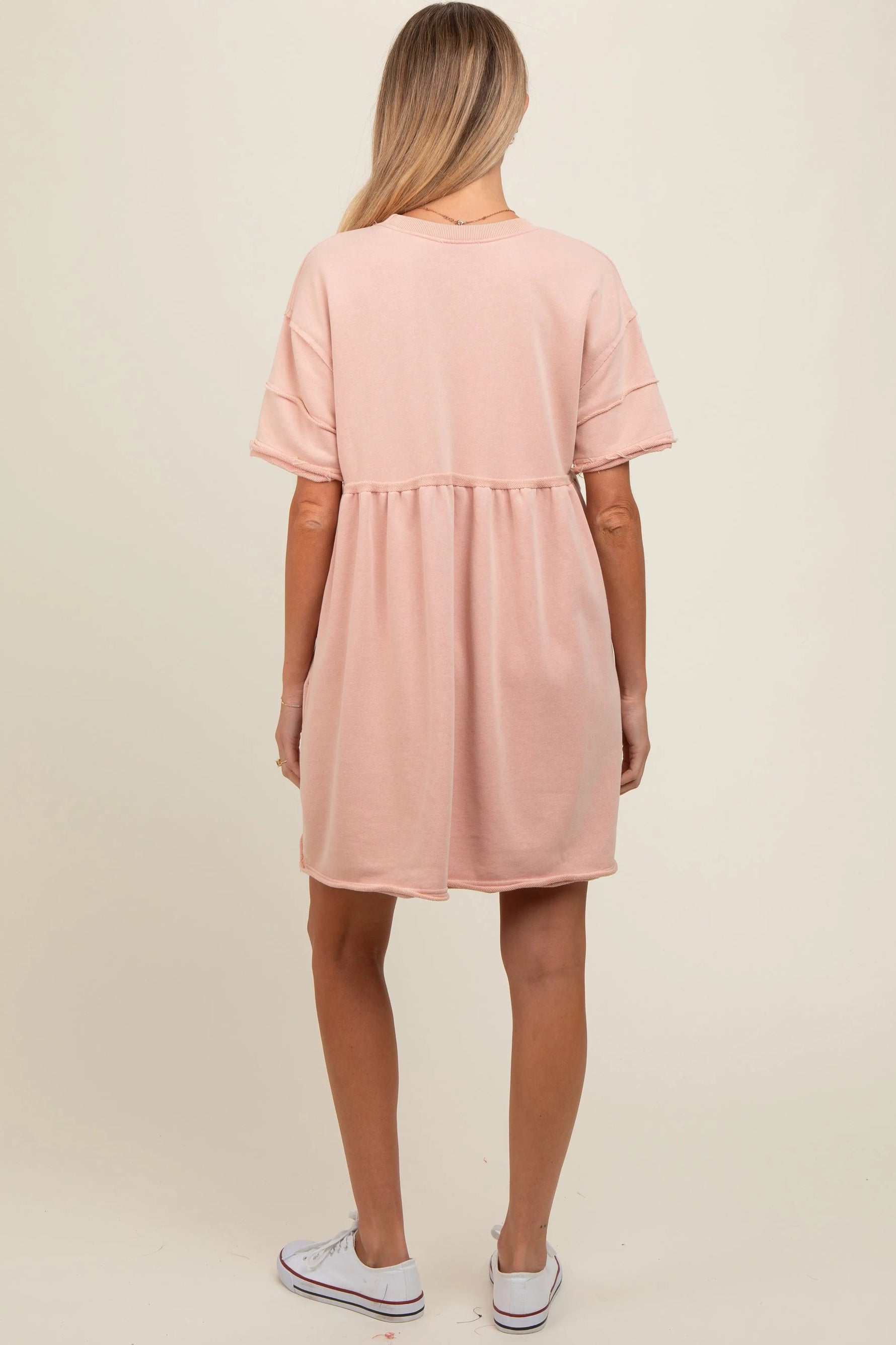 PinkBlush Mauve Raw Hem Maternity Short Sleeve Dress - 