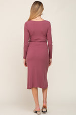 PinkBlush Mauve Rib Knit Long Sleeve Maternity Wrap Midi Dress - 