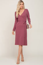 PinkBlush Mauve Rib Knit Long Sleeve Maternity Wrap Midi Dress - 