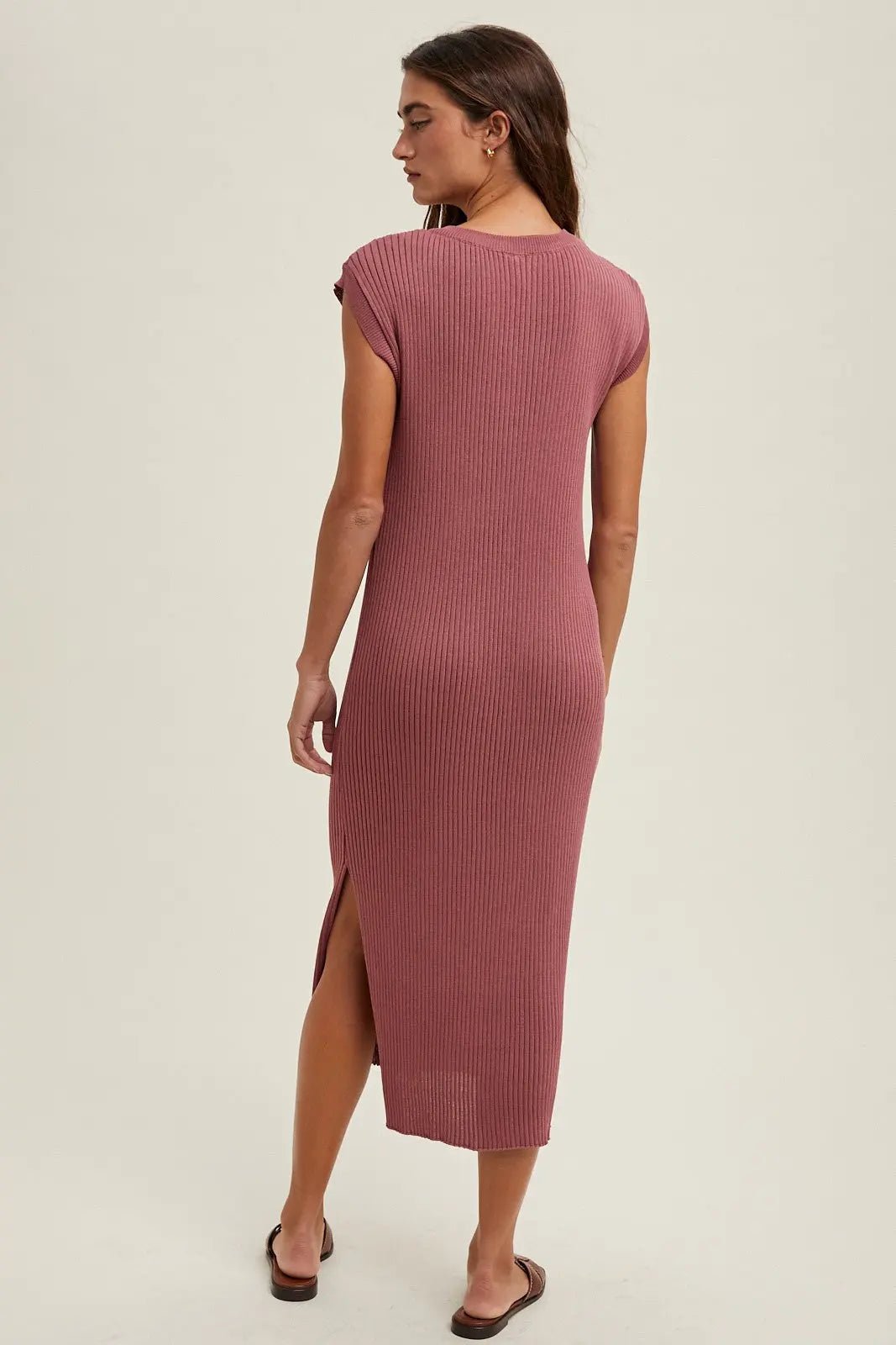 PinkBlush Mauve Ribbed Knit Button Up Sleeveless Midi Dress - 