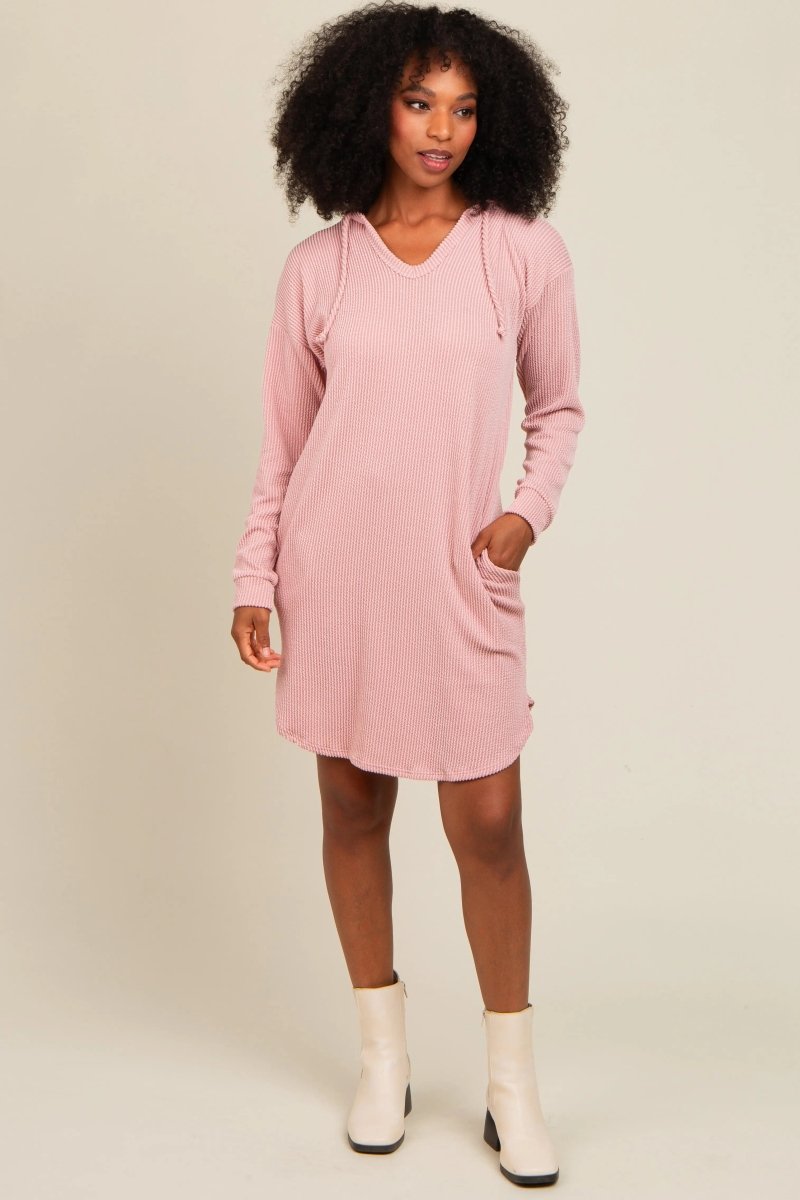 PinkBlush Mauve Ribbed Maternity Dress with Stylish Comfort for Modern Moms - 