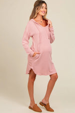 PinkBlush Mauve Ribbed Maternity Dress with Stylish Comfort for Modern Moms - 