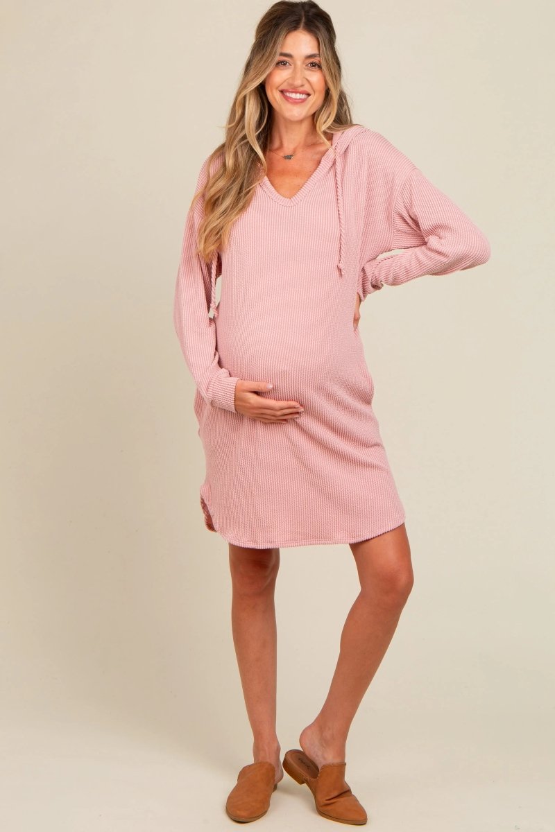 PinkBlush Mauve Ribbed Maternity Dress with Stylish Comfort for Modern Moms - 