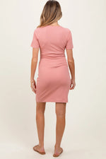PinkBlush Mauve Ribbed Short Sleeve Henley Maternity Dress - 