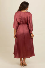 PinkBlush Mauve Satin Pleated V - Neck Maternity Maxi Dress - 