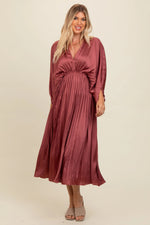 PinkBlush Mauve Satin Pleated V - Neck Maxi Dress - 