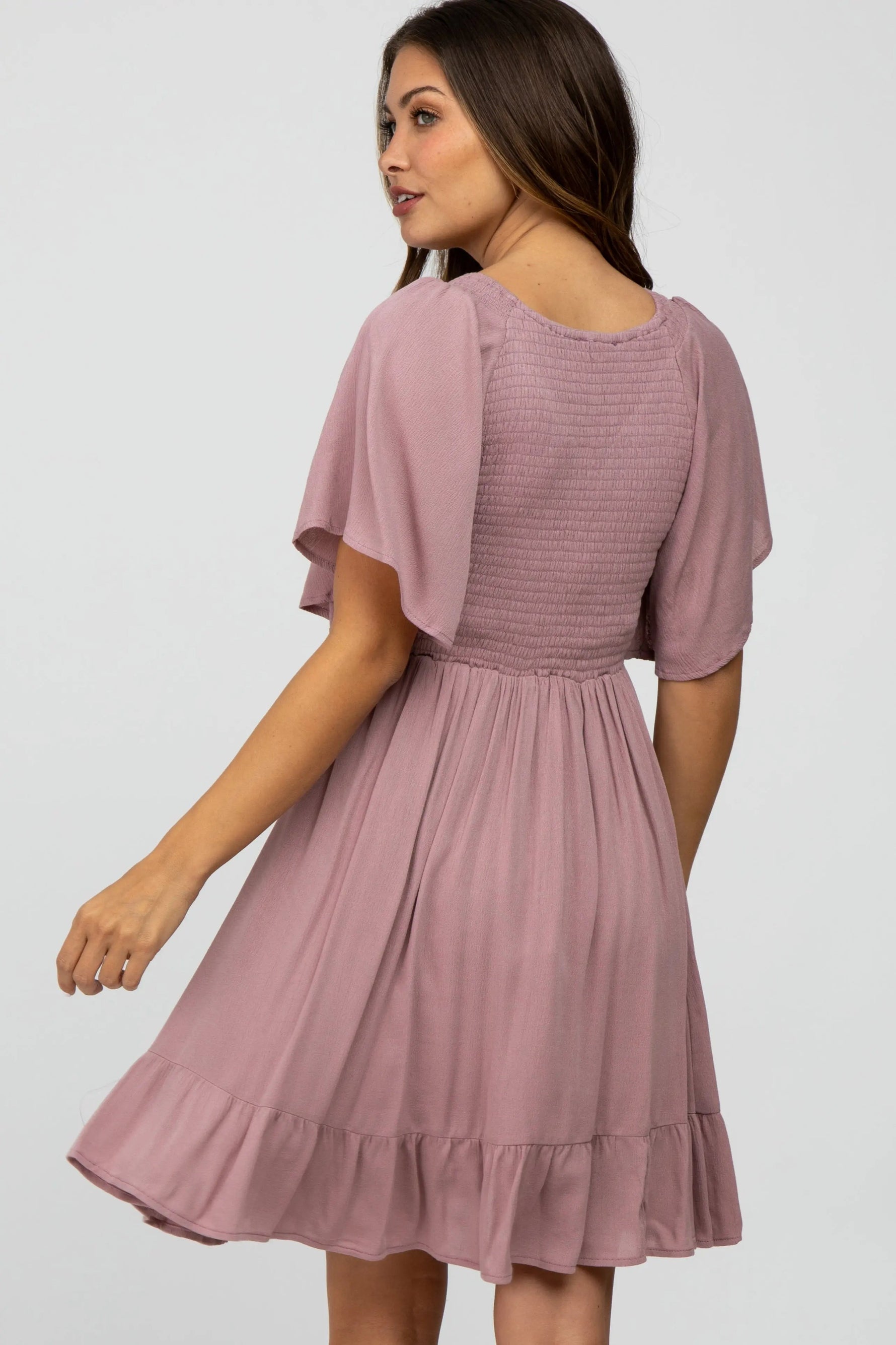 PinkBlush Mauve Smocked Front Ruffle Hem Maternity Dress - 