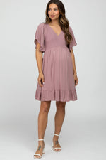 PinkBlush Mauve Smocked Front Ruffle Hem Maternity Dress - 