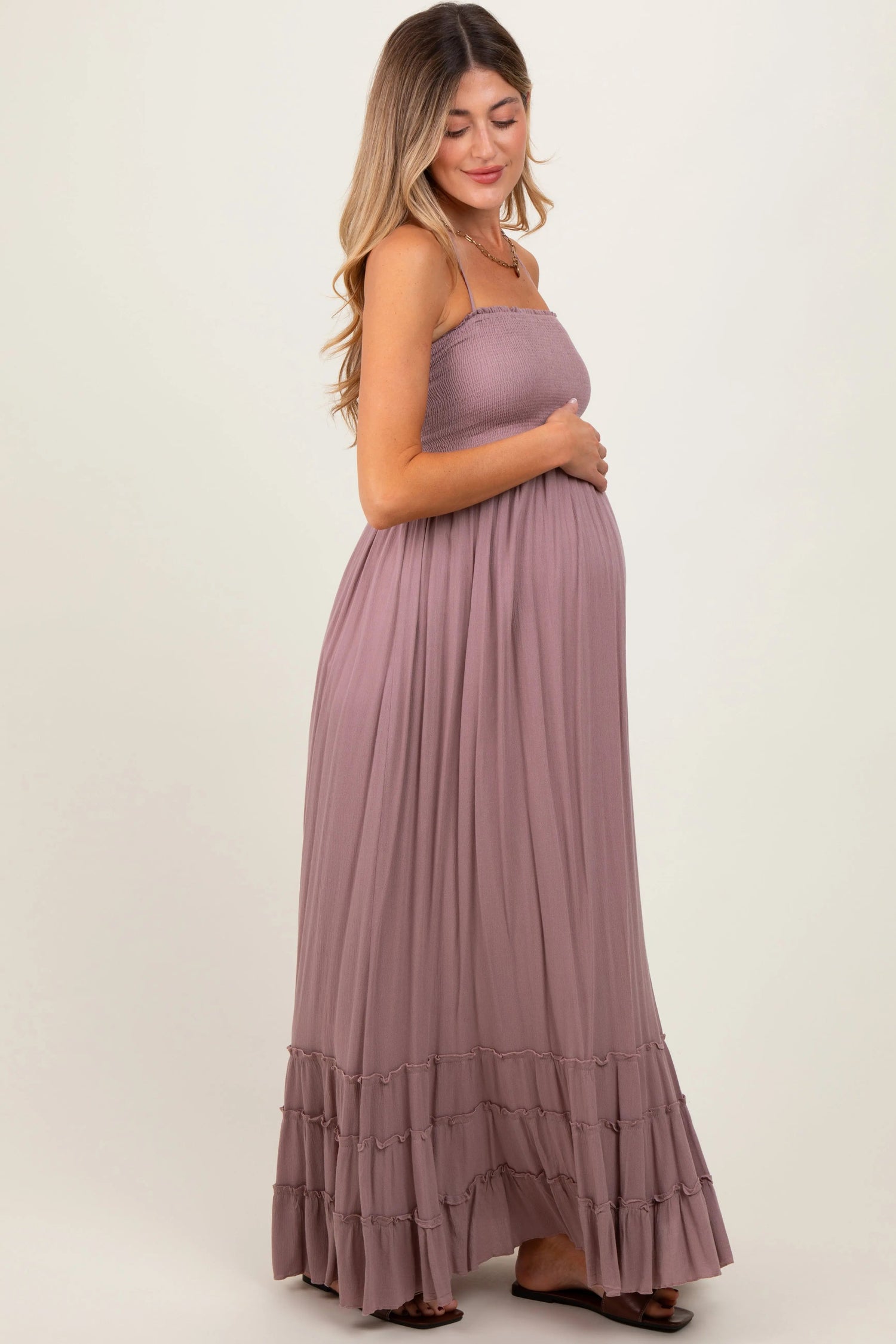 PinkBlush Mauve Smocked Woven Maternity Maxi Dress - 