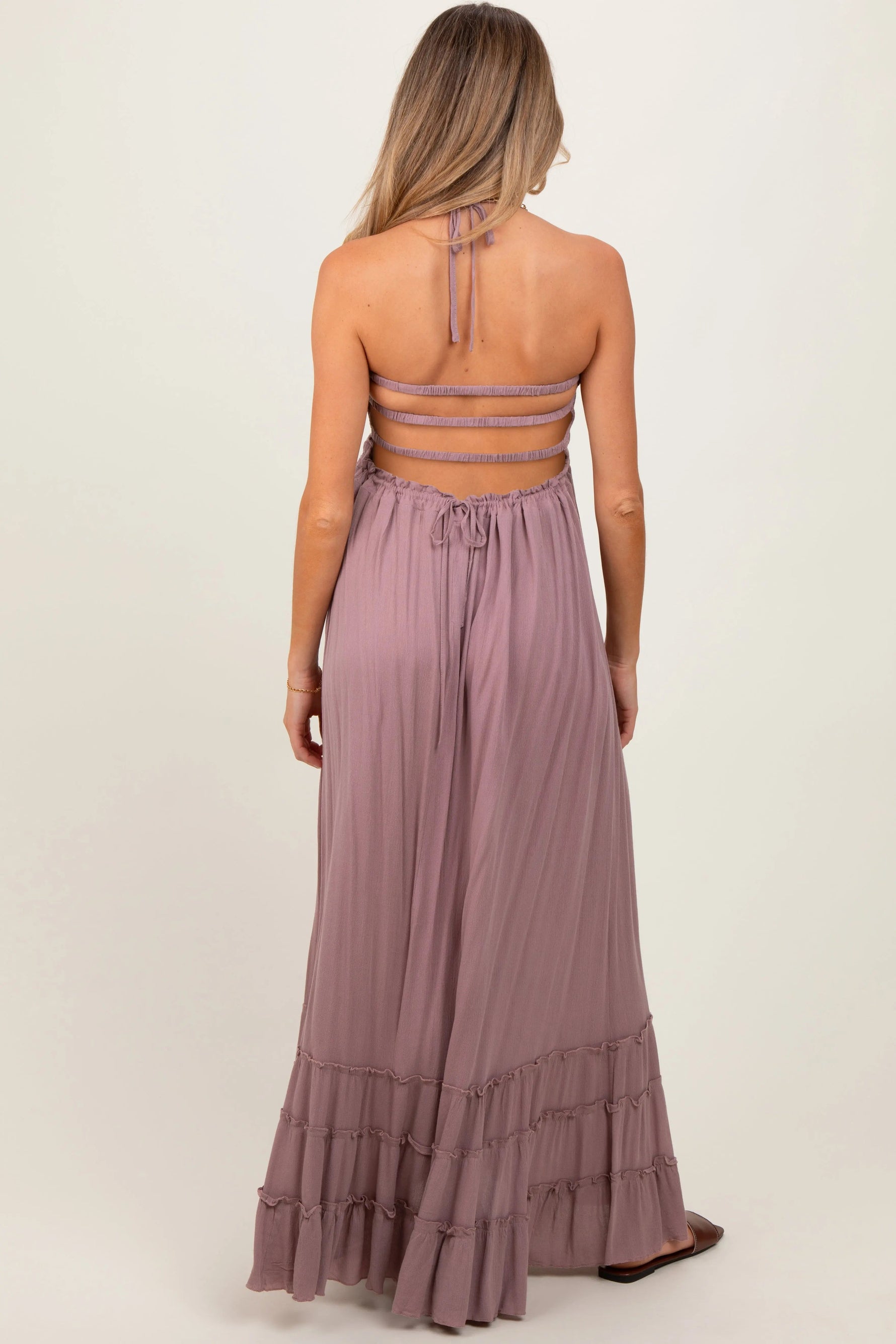 PinkBlush Mauve Smocked Woven Maternity Maxi Dress - 