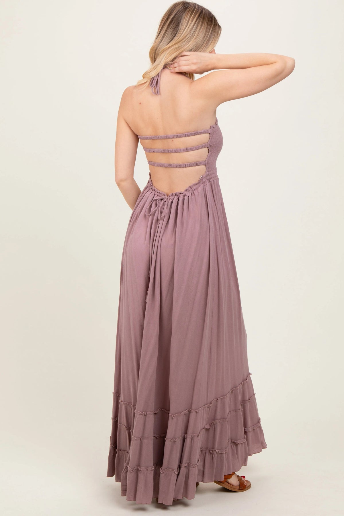 PinkBlush Mauve Smocked Woven Maxi Dress - 