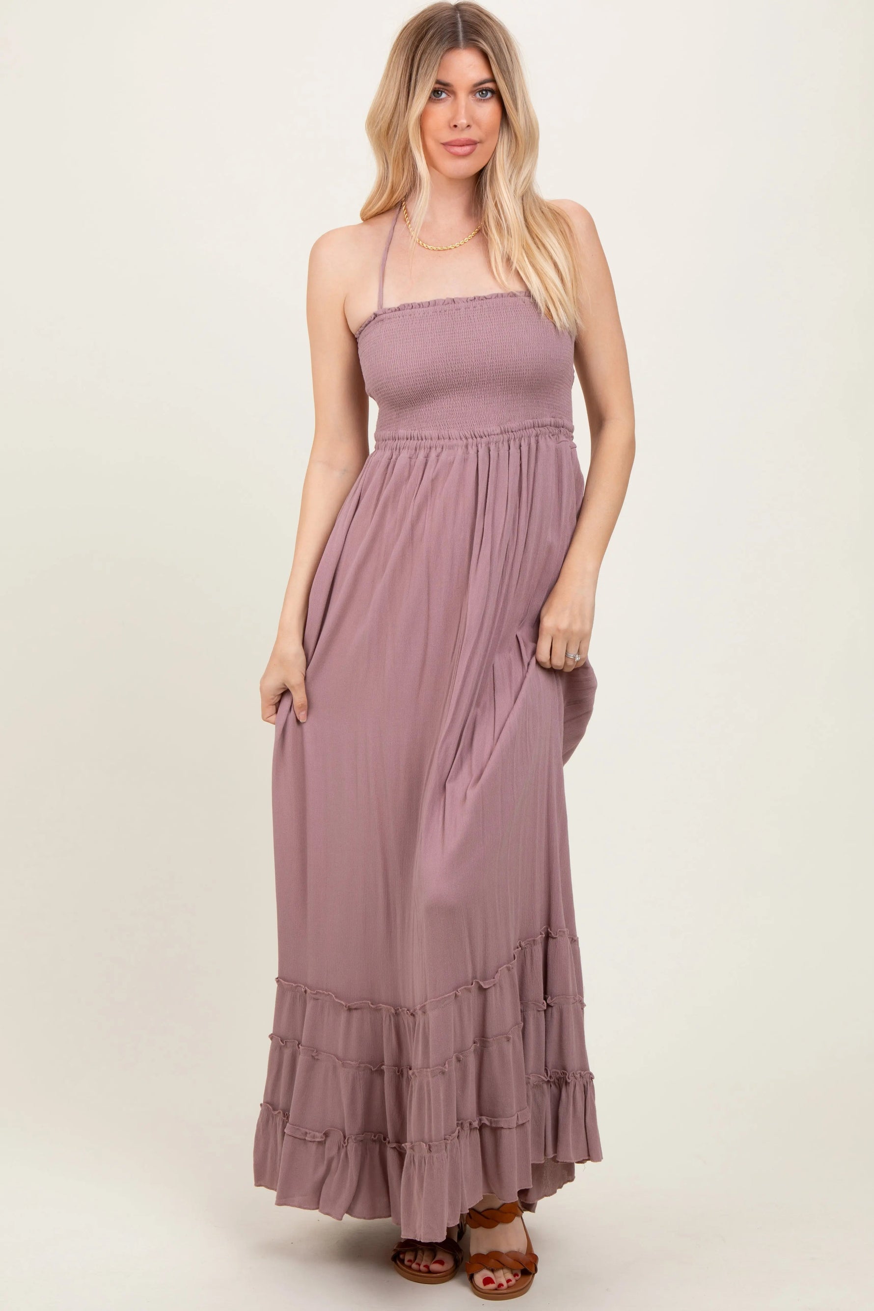 PinkBlush Mauve Smocked Woven Maxi Dress - 