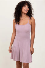 PinkBlush Mauve Solid Ribbed Knitted Adjustable Strap Sleeveless Maternity Mini Dress - 