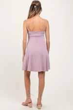 PinkBlush Mauve Solid Ribbed Knitted Adjustable Strap Sleeveless Maternity Mini Dress - 