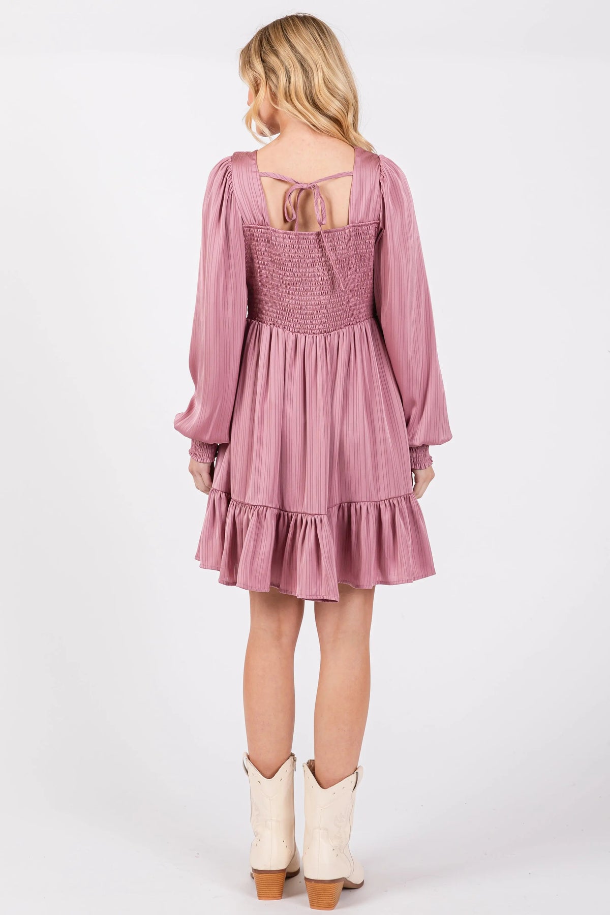 PinkBlush Mauve Striped Satin Twist Front Dress - 