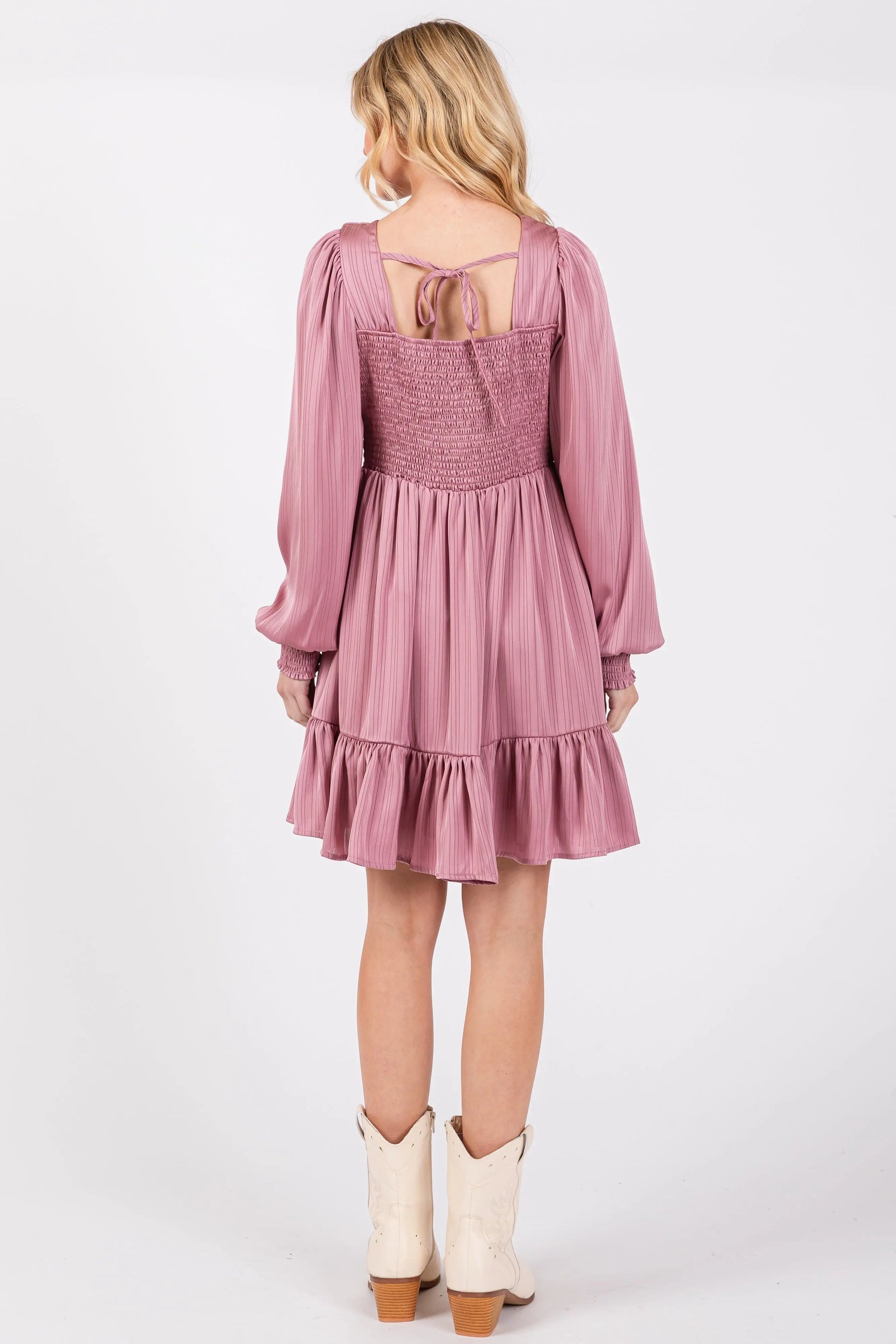 PinkBlush Mauve Striped Satin Twist Front Dress - 