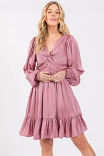 PinkBlush Mauve Striped Satin Twist Front Dress - 