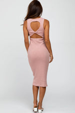 PinkBlush Mauve Twist Back Accent Ribbed Midi Dress - 