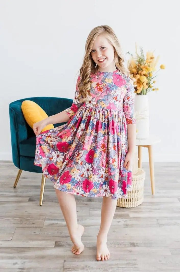 Mila & Rose ® Mauve What's Up Buttercup 3/4 Sleeve Pocket Twirl Dress - 