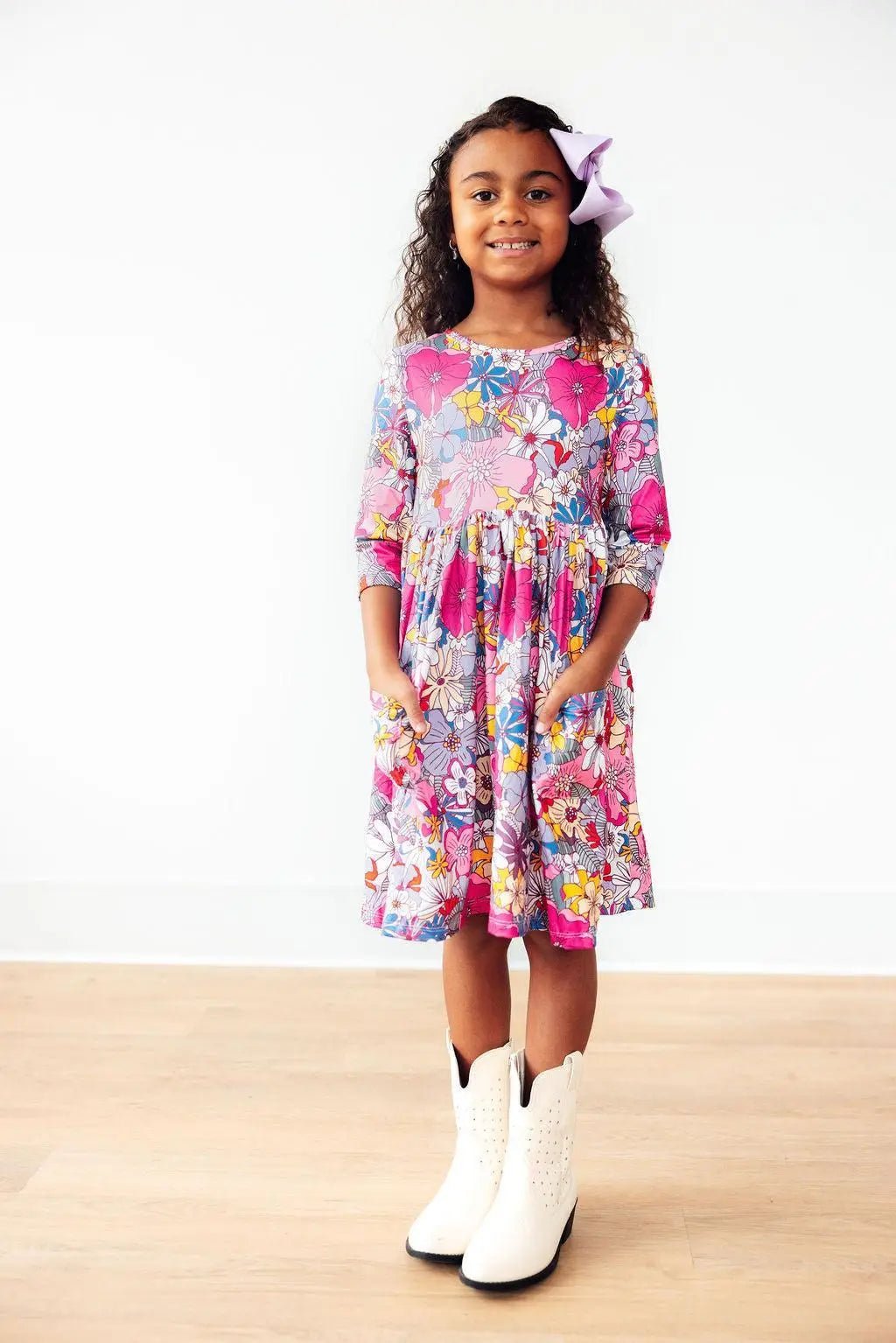 Mila & Rose ® Mauve What's Up Buttercup 3/4 Sleeve Pocket Twirl Dress - 