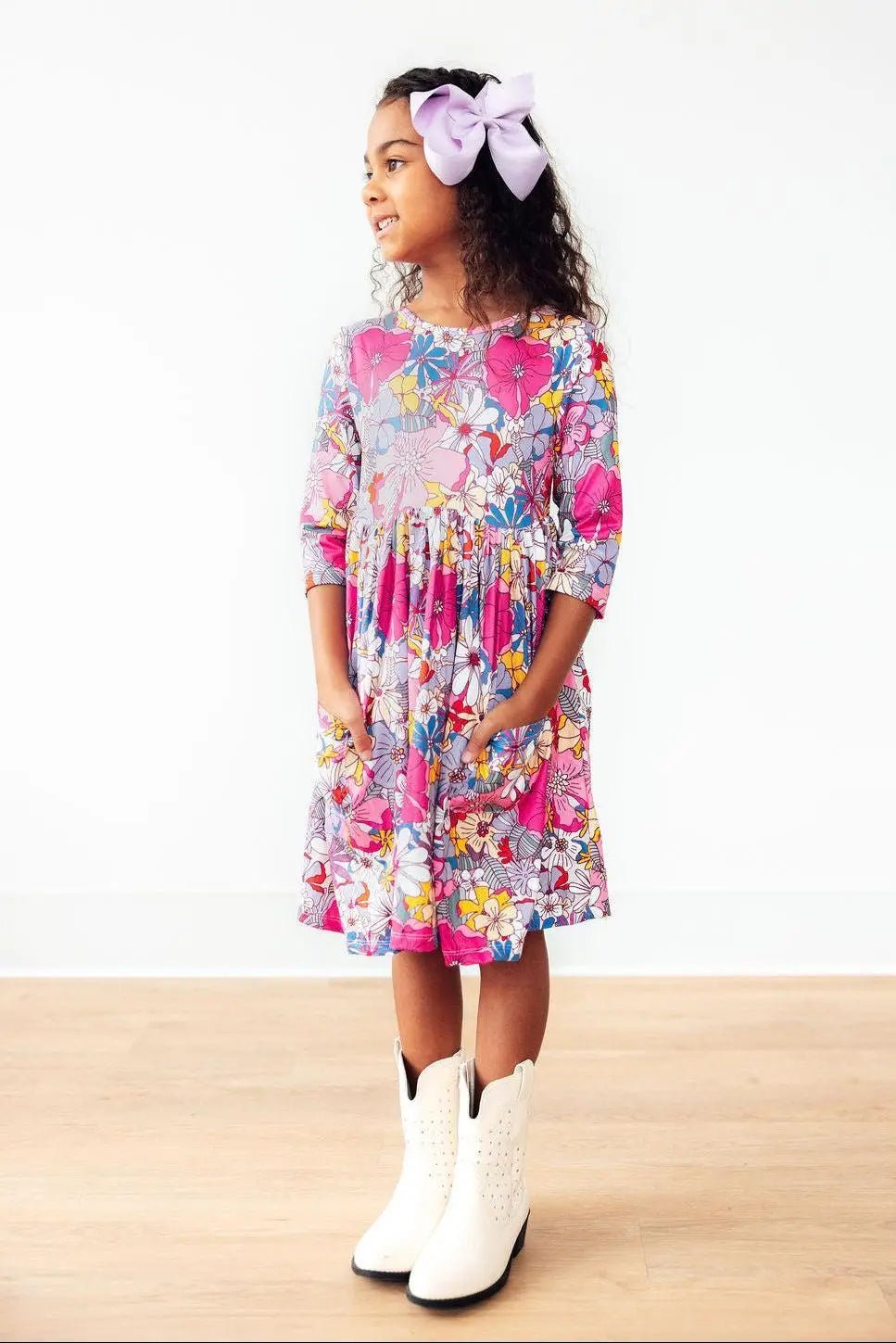 Mila & Rose ® Mauve What's Up Buttercup 3/4 Sleeve Pocket Twirl Dress - 