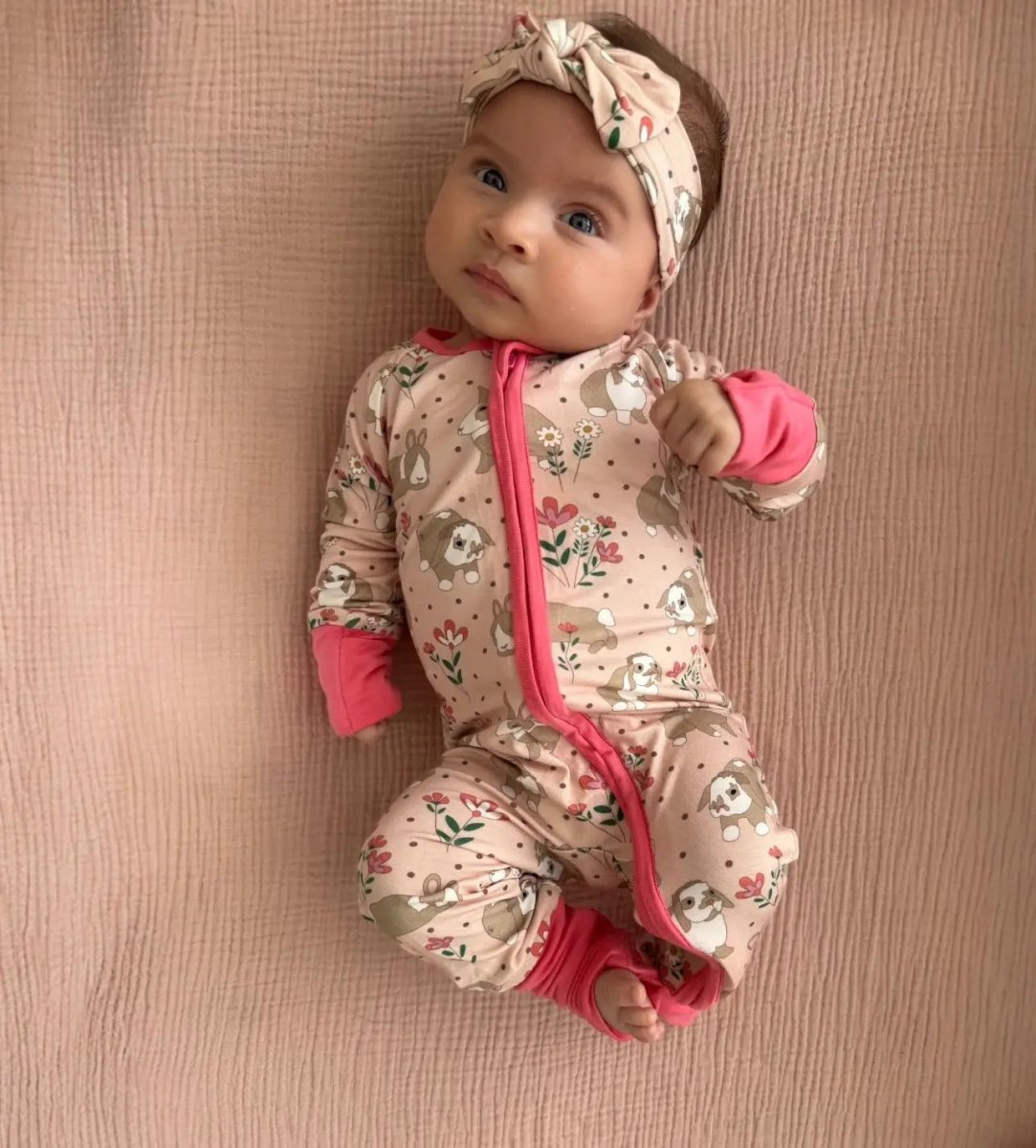 Dreamlet Meadow Bunny Convertible Zip Footies for Babies Dreamlet - Everetts Place Boutique - 