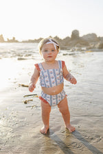 Mebie Baby Mebie Baby Block Print Floral Ruffle Bikini Set for Girls - 