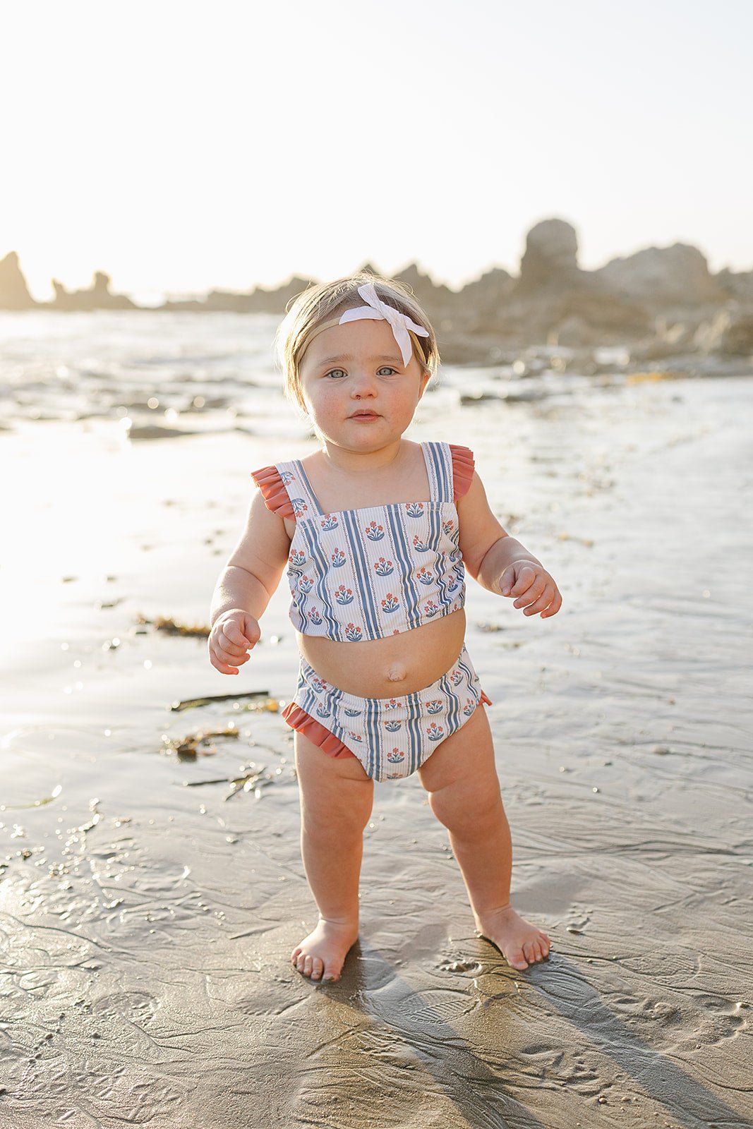 Mebie Baby Mebie Baby Block Print Floral Ruffle Bikini Set for Girls - 