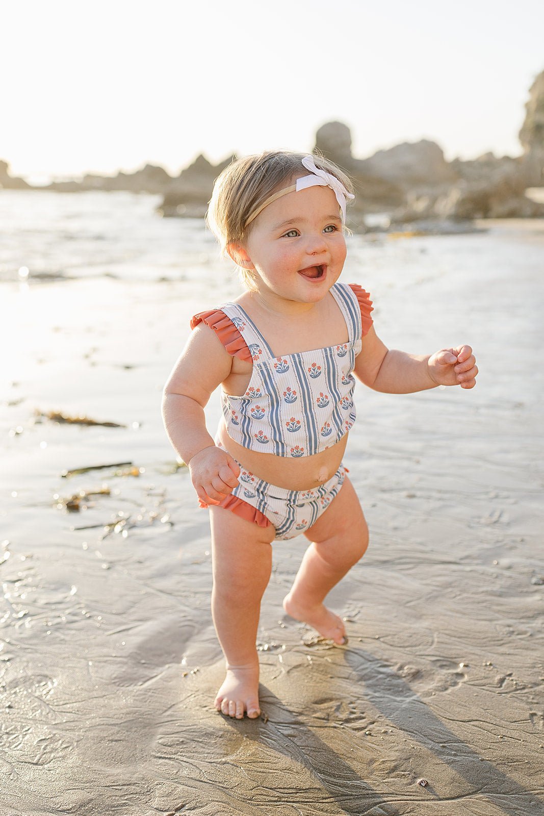 Mebie Baby Mebie Baby Block Print Floral Ruffle Bikini Set for Girls - 