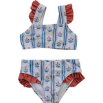 Mebie Baby Mebie Baby Block Print Floral Ruffle Bikini Set for Girls - 