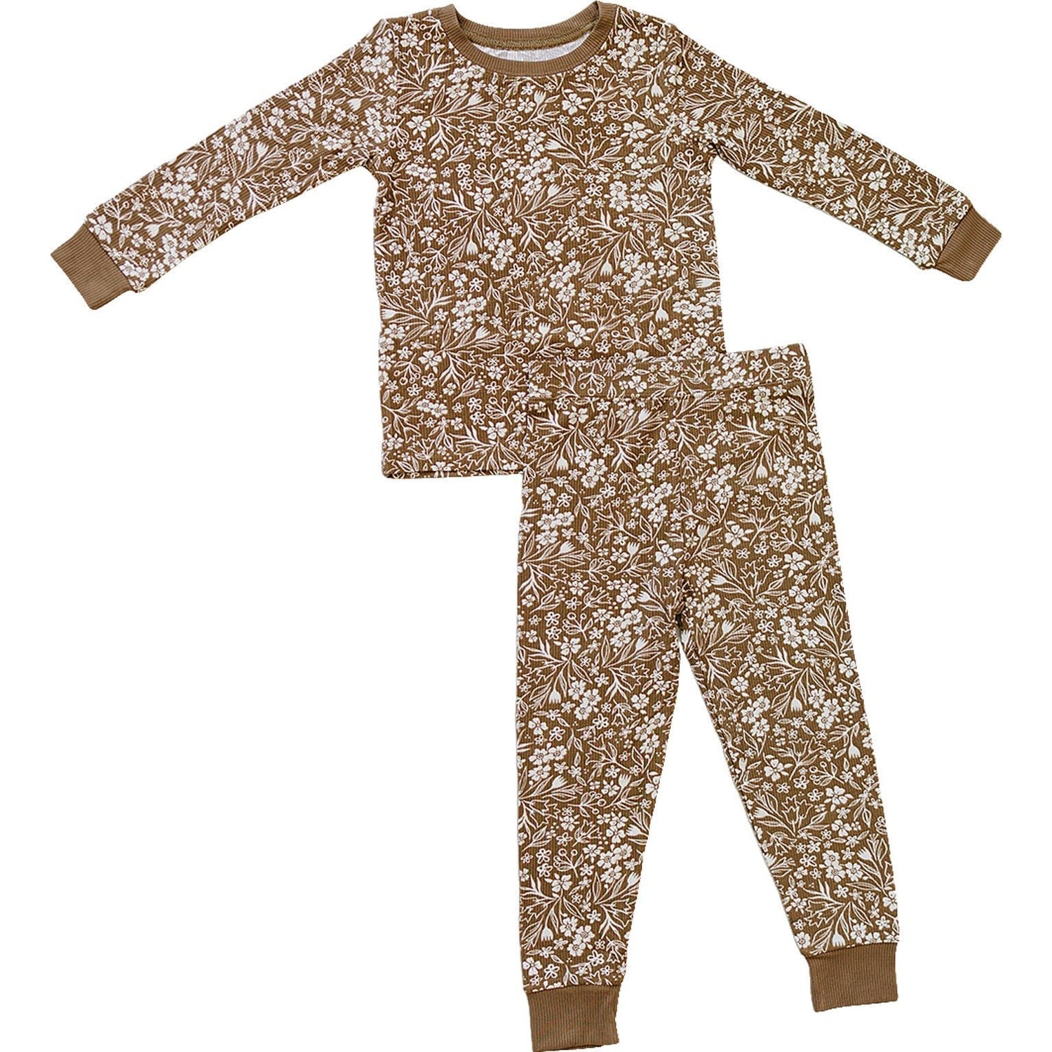 Mebie Baby Mebie Baby Brown Floral Ribbed Bamboo Cozy Sleep Set For Babies And Toddlers - 