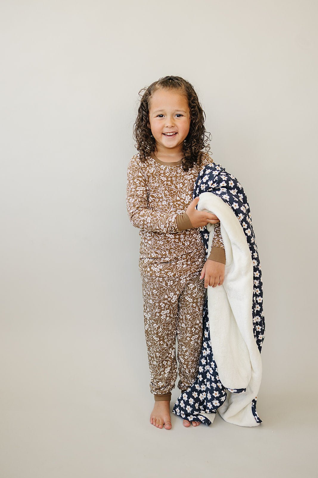 Mebie Baby Mebie Baby Brown Floral Ribbed Bamboo Cozy Sleep Set For Babies And Toddlers - 