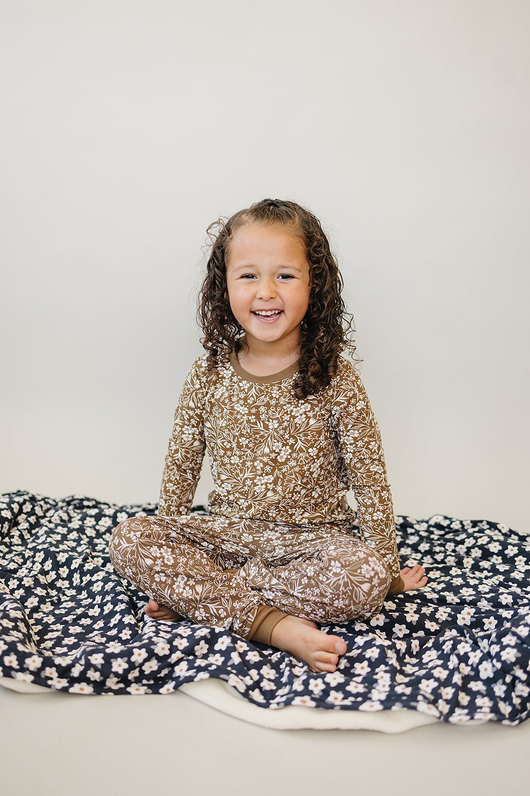 Mebie Baby Mebie Baby Brown Floral Ribbed Bamboo Cozy Sleep Set For Babies And Toddlers - 