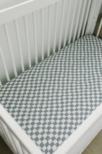 Mebie Baby Mebie Baby Charcoal Checkered Muslin Crib Sheet with Wavy Pattern - 