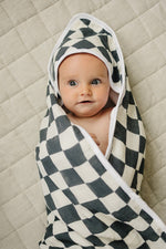 Mebie Baby Mebie Baby Charcoal Checkered Muslin Hooded Towel For Babies And Toddlers - 