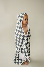 Mebie Baby Mebie Baby Charcoal Checkered Muslin Hooded Towel For Babies And Toddlers - 