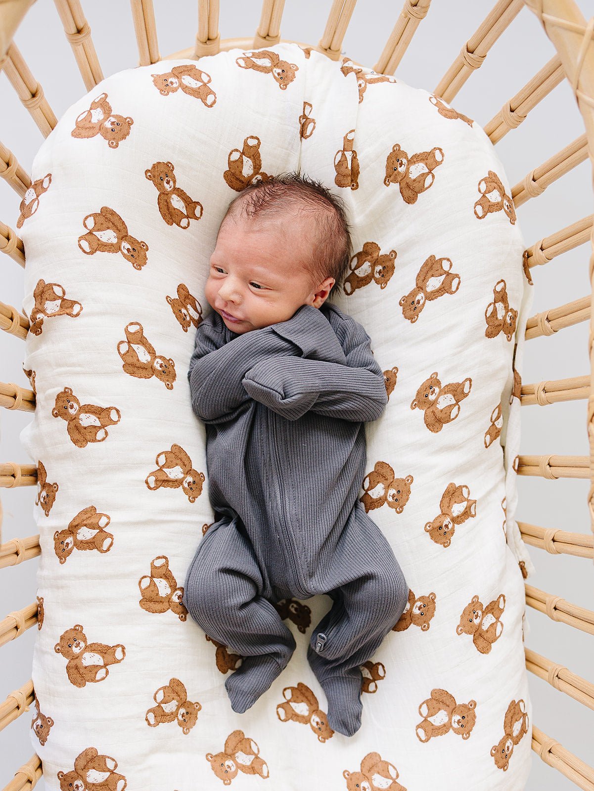 Mebie Baby Mebie Baby Charcoal Organic Cotton Ribbed Double Zipper Footed Pajamas - 