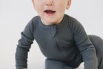 Mebie Baby Mebie Baby Charcoal Organic Cotton Ribbed Double Zipper Footed Pajamas - 