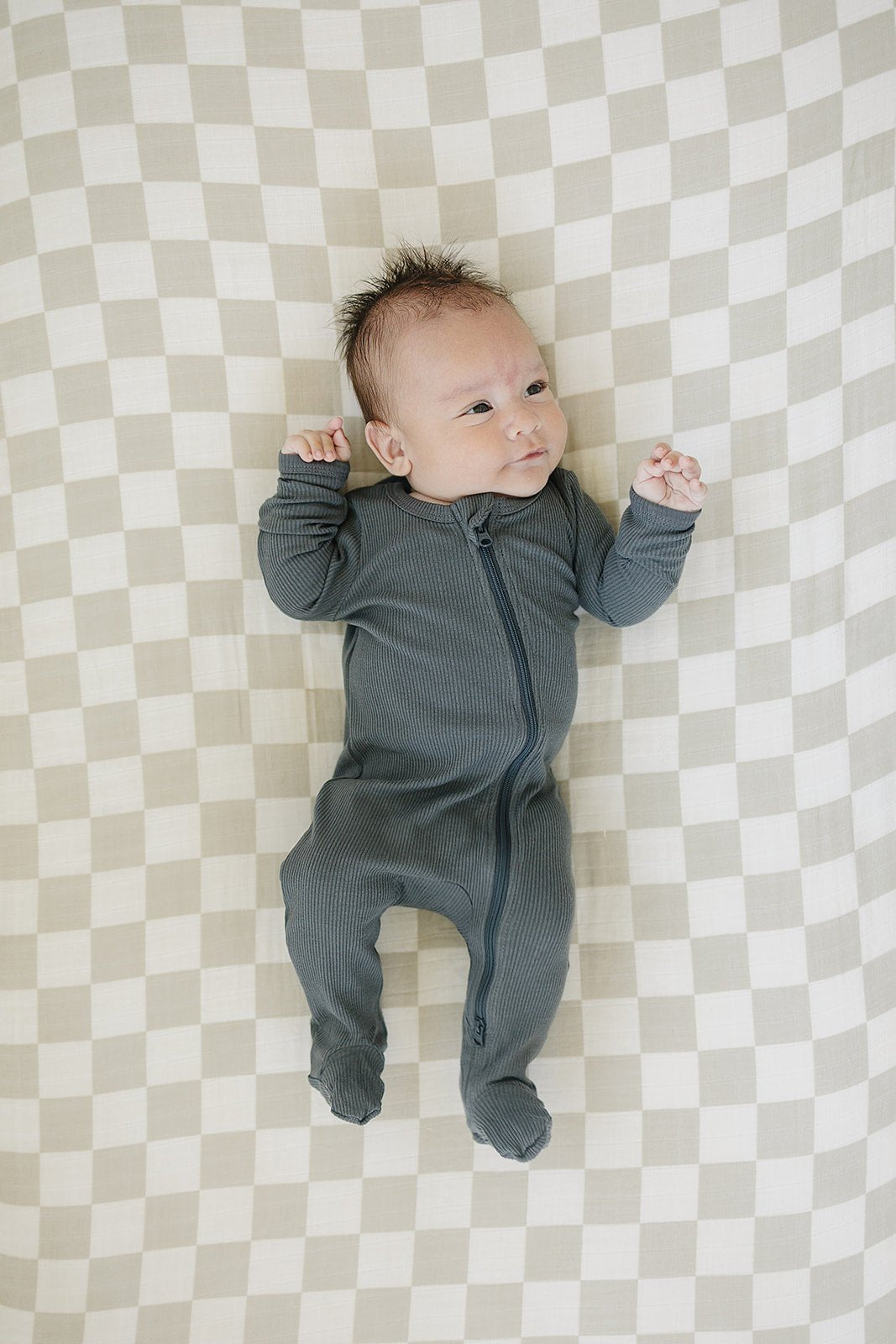 Mebie Baby Mebie Baby Charcoal Organic Cotton Ribbed Double Zipper Footed Pajamas - 