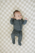 Mebie Baby Mebie Baby Charcoal Organic Cotton Ribbed Double Zipper Footed Pajamas - 