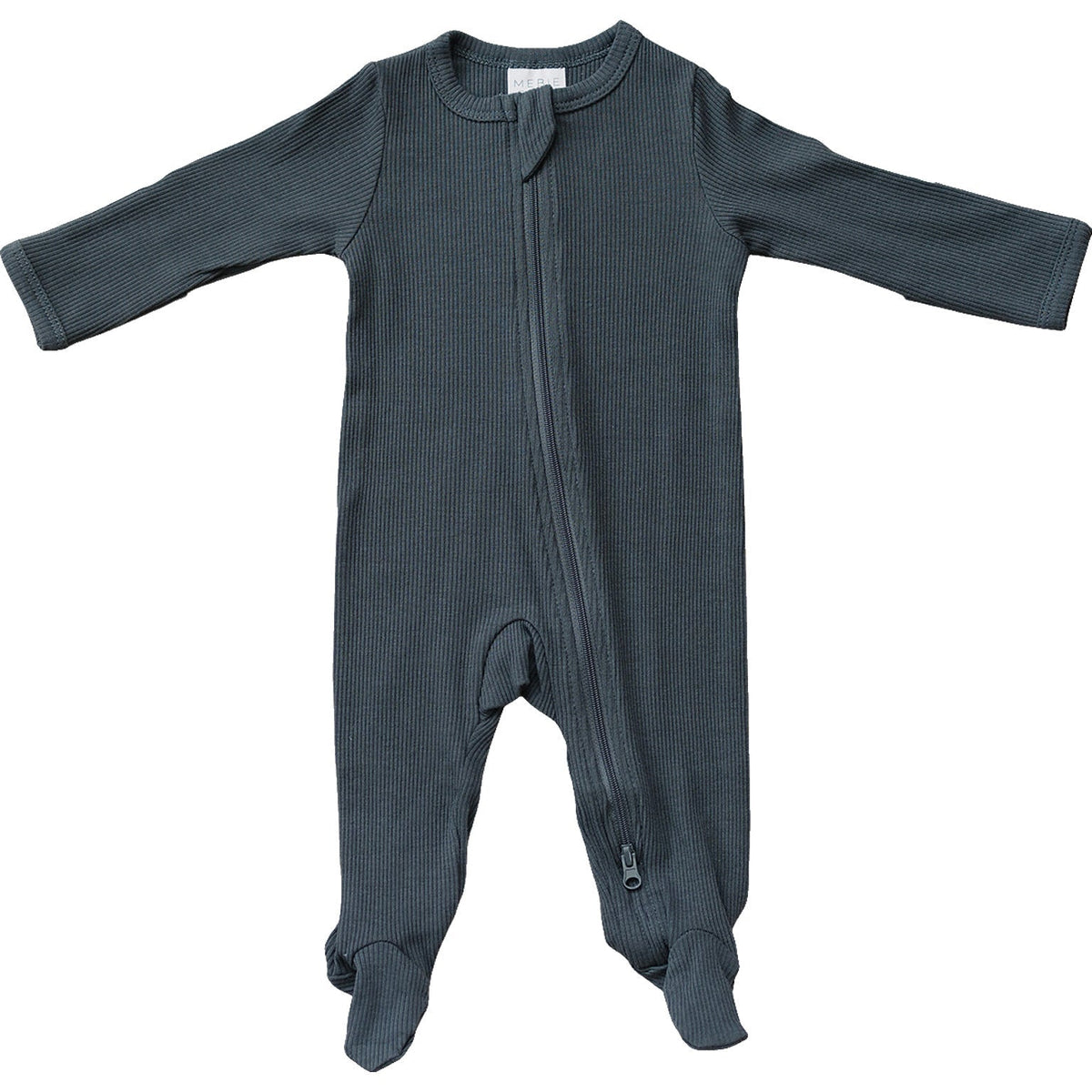 Mebie Baby Mebie Baby Charcoal Organic Cotton Ribbed Double Zipper Footed Pajamas - 