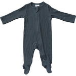 Mebie Baby Mebie Baby Charcoal Organic Cotton Ribbed Double Zipper Footed Pajamas - 