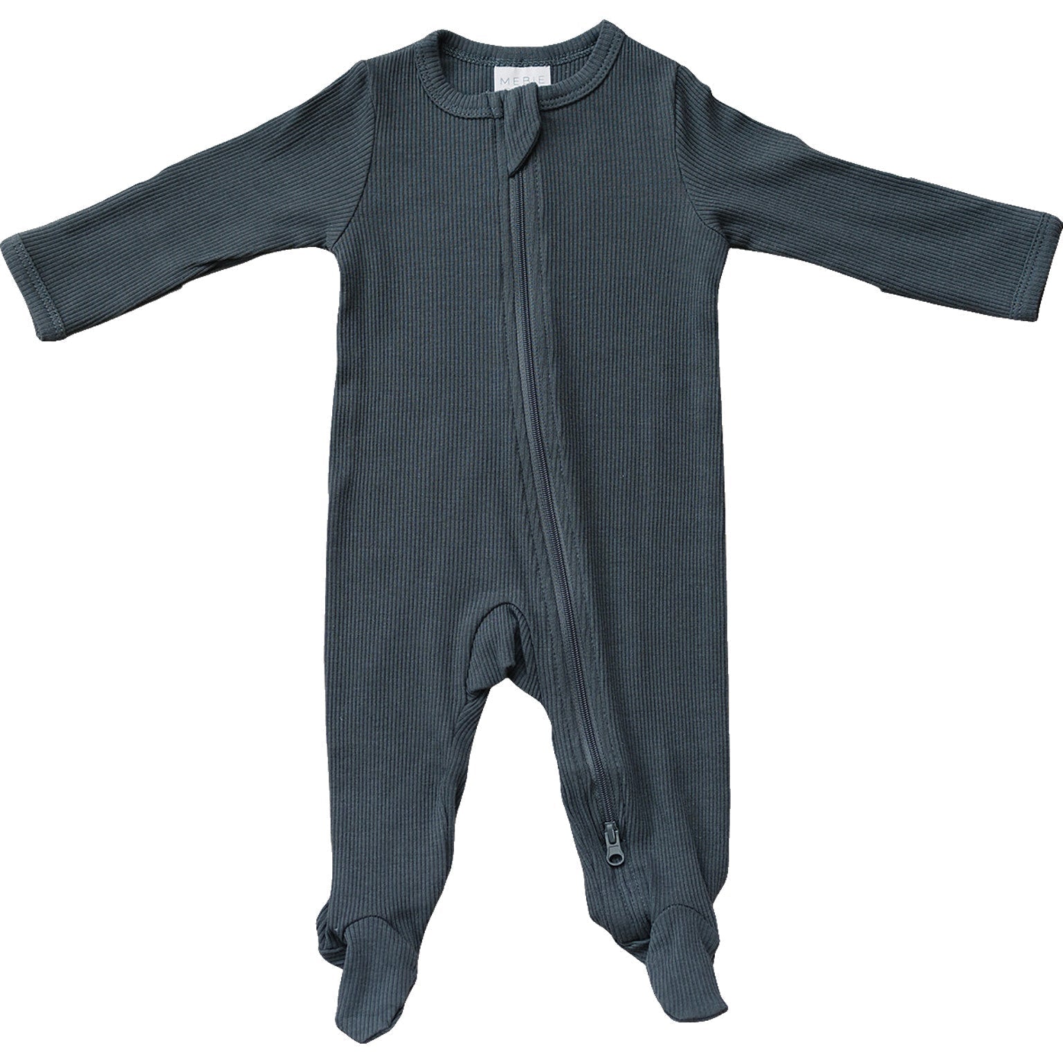 Mebie Baby Mebie Baby Charcoal Organic Cotton Ribbed Double Zipper Footed Pajamas - 