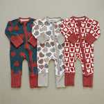 Mebie Baby Mebie Baby Checkered Hearts Ribbed Bamboo Zipper Sleepwear - 