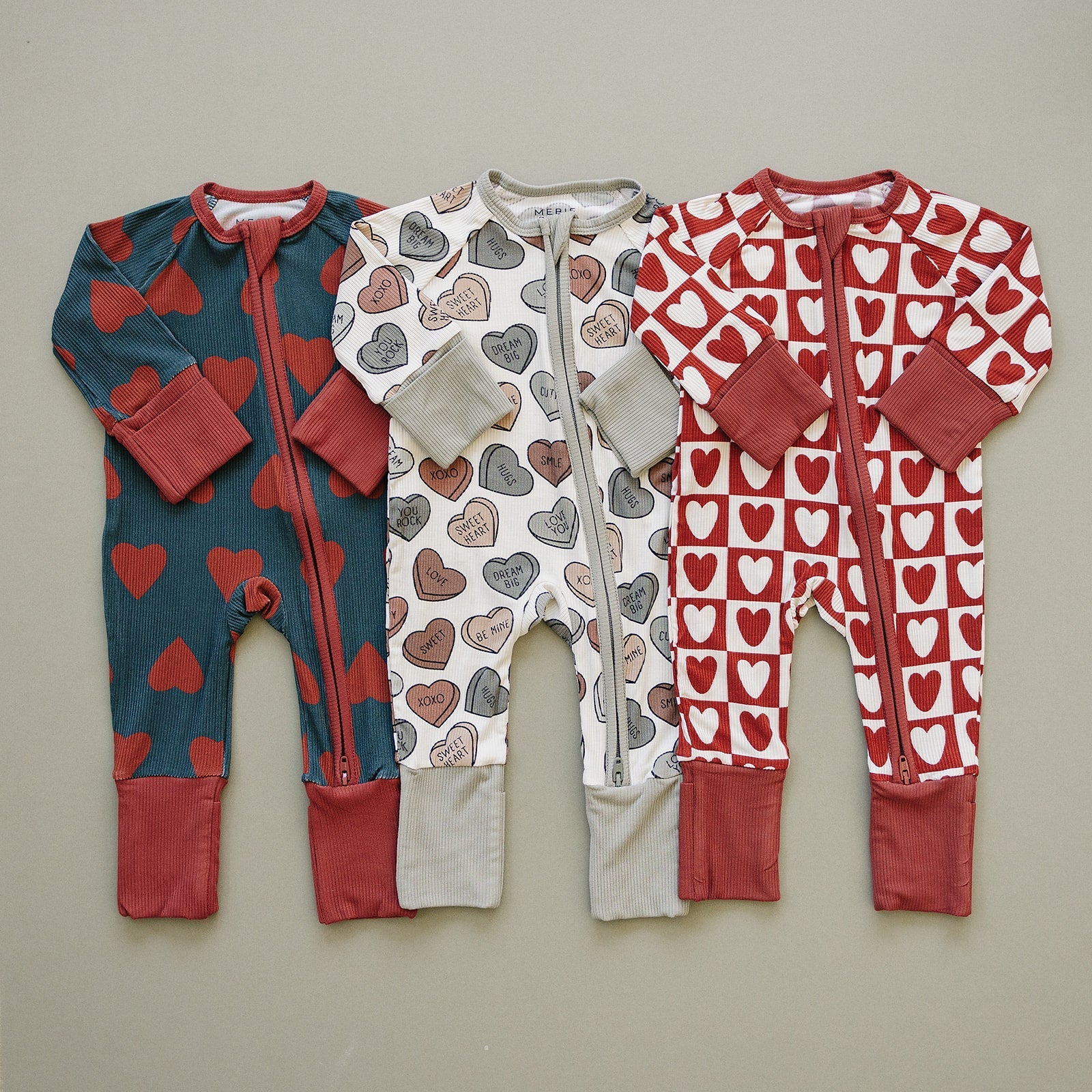 Mebie Baby Mebie Baby Checkered Hearts Ribbed Bamboo Zipper Sleepwear - 