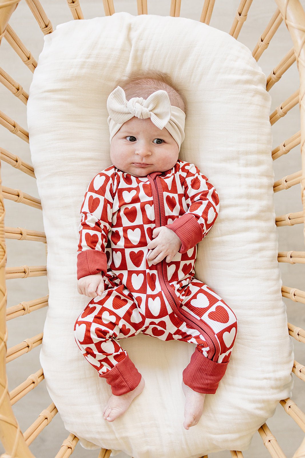 Mebie Baby Mebie Baby Checkered Hearts Ribbed Bamboo Zipper Sleepwear - 