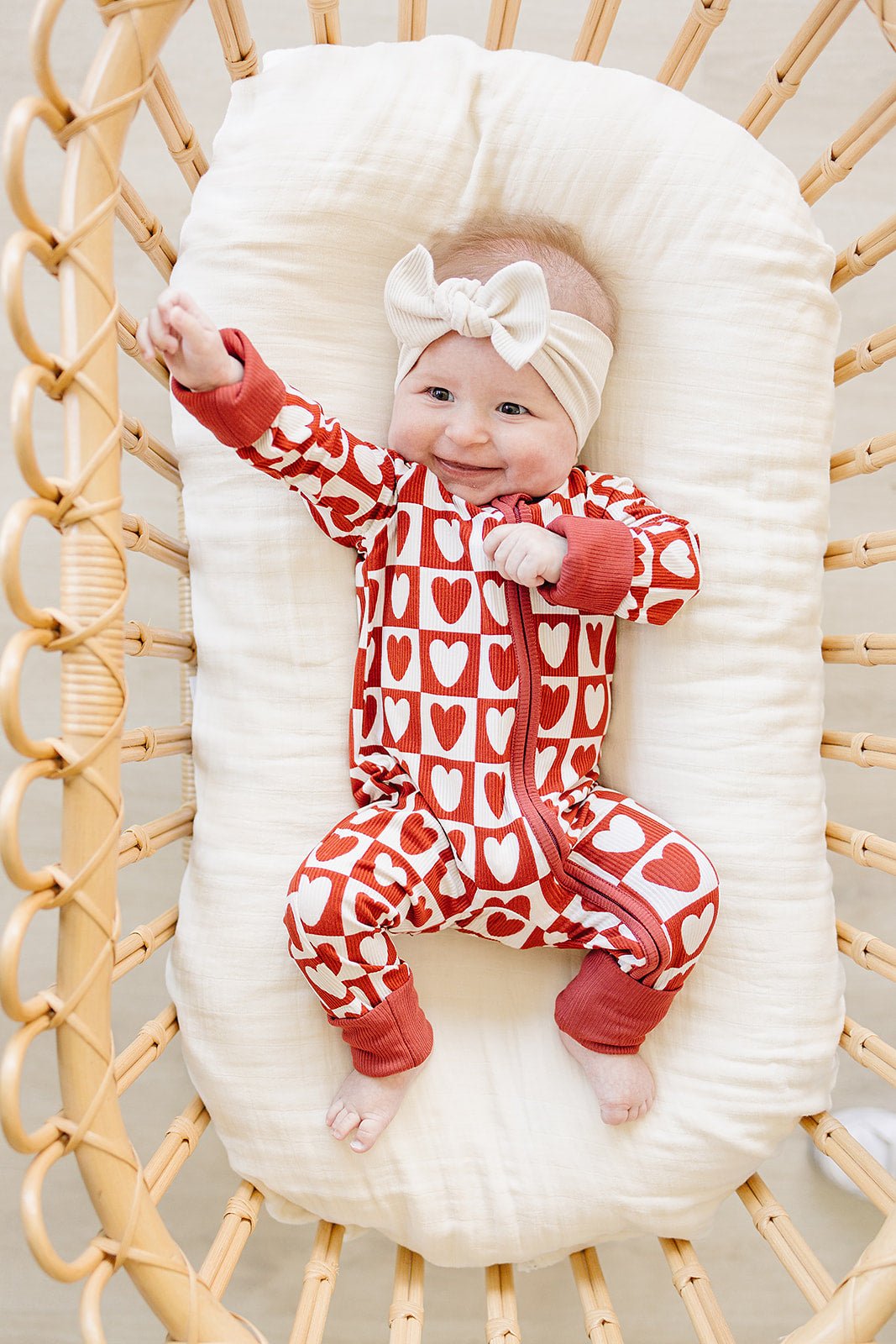 Mebie Baby Mebie Baby Checkered Hearts Ribbed Bamboo Zipper Sleepwear - 