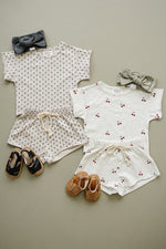 Mebie Baby Mebie Baby Cherry Print Shorts Set Cotton With Raw Hems Detailing - 