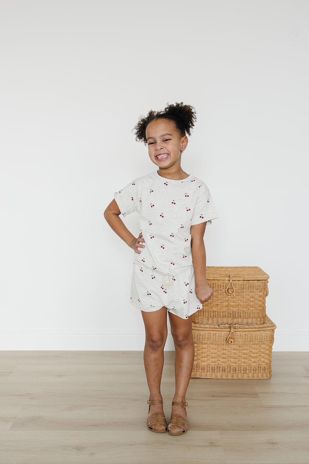 Mebie Baby Mebie Baby Cherry Print Shorts Set Cotton With Raw Hems Detailing - 
